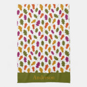 モノグラム 秋の落ち葉 紅葉 グリーン イエロー キッチンタオル (縦)