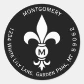 モノグラム（紋章の）フラ・ダ・リ円差出人住所ラベル ラウンドシール (正面)