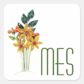 モノグラム、紙クイル花、スキニーフォント1.5インチ スクエアシール (正面)