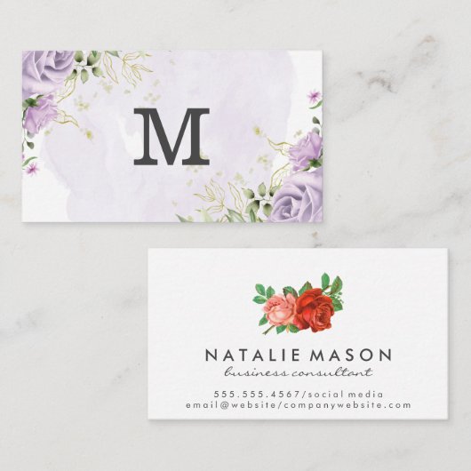 モノグラム | 紫色の花 名刺 (正面/裏面)