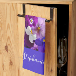 モノグラム 紫 青 白 花柄 パンジー 花 キッチンタオル