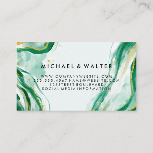 モノグラム |緑の芸術的水彩テクスチャ 名刺 (裏面)