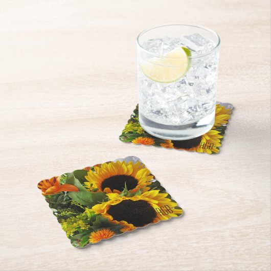 モノグラム, 美しい秋のひまわり ペーパーコースター (インサイチュ)