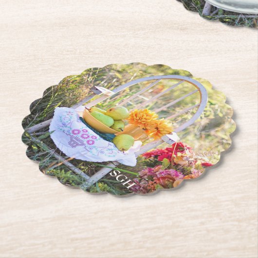 モノグラム、美しい秋のプリント、ホタテ ペーパーコースター (アングル)