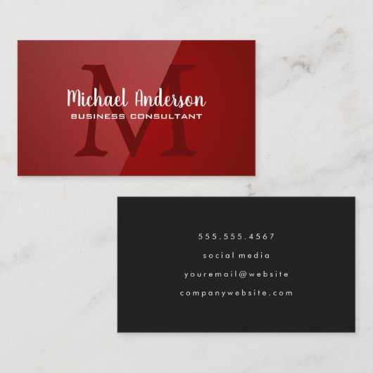 モノグラム |背景の光沢（赤） 名刺 (正面/裏面)