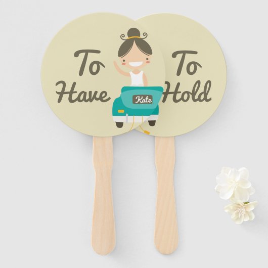 モノグラム.花嫁と花婿.持って持って。 ハンドファン (正面&裏面)