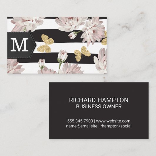 モノグラム | 花 | グリッター蝶 | ストライプ 名刺 (正面/裏面)