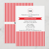 モノグラム 赤と白のストライプ柄 リハーサル 招待状 (正面/裏面)