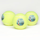 モノグラム 赤と青の灯台 水彩画 シーン テニスボール (マルチ)