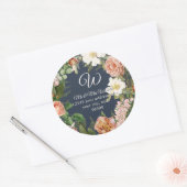 モノグラム 返信住所 ネイビー アイボリー ピオニー フラワーリング ラウンドシール (封筒)