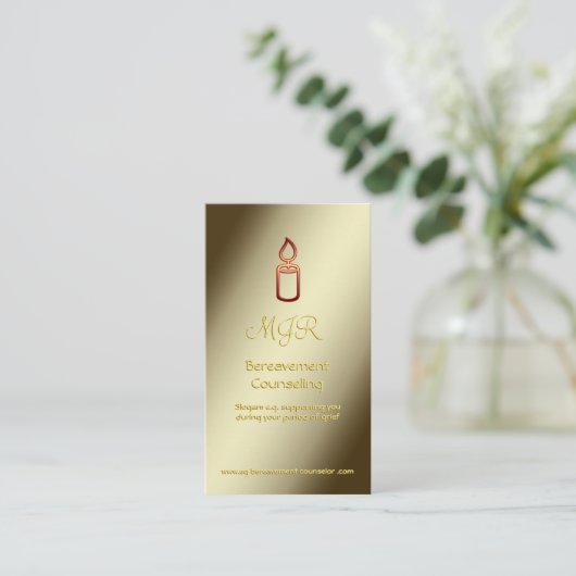 モノグラム、金ゴールドの蝋燭を持つ死別のカウンセラー 名刺 (スタンド正面)