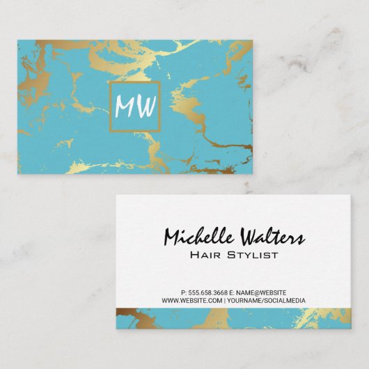 モノグラム |金ゴールドティール(緑がかった色)大理石 名刺 (正面/裏面)