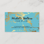 モノグラム |金ゴールドバッキング |ティール（緑がかった色）金ゴールド大理石 名刺 (裏面)