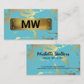 モノグラム |金ゴールドバッキング |ティール（緑がかった色）金ゴールド大理石 名刺 (正面/裏面)