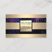 モノグラム |金ゴールドメタルストライプ |パープルパーム葉 名刺 (裏面)