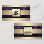 モノグラム |金ゴールドメタルストライプ |パープルパーム葉 名刺 (正面/裏面)