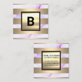 モノグラム |金ゴールドメタルストライプ |パープル大理石 スクエア名刺 (正面/裏面)