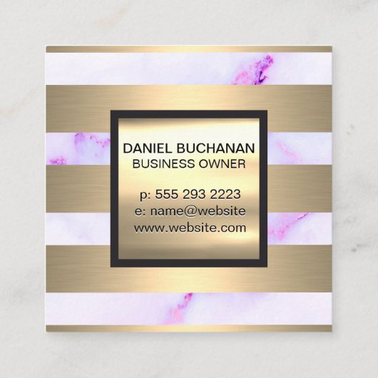 モノグラム |金ゴールドメタルストライプ |パープル大理石 スクエア名刺 (裏面)