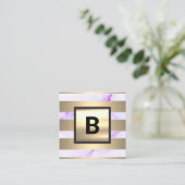 モノグラム |金ゴールドメタルストライプ |パープル大理石 スクエア名刺 (スタンド正面)