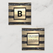 モノグラム |金ゴールドメタルストライプ |黒い大理石 スクエア名刺 (正面/裏面)