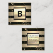 モノグラム |金ゴールドメタルストライプ |黒い金ゴールド大理石 スクエア名刺 (正面/裏面)