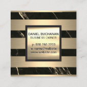 モノグラム |金ゴールドメタルストライプ |黒い金ゴールド大理石 スクエア名刺 (裏面)