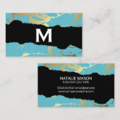 モノグラム |金ゴールド大理石ティール（緑がかった色） 名刺 (正面/裏面)