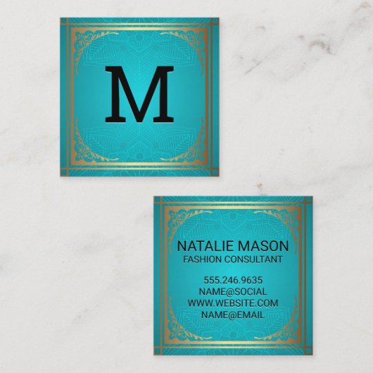 モノグラム |金ゴールド装飾縁ど スクエア名刺 (正面/裏面)