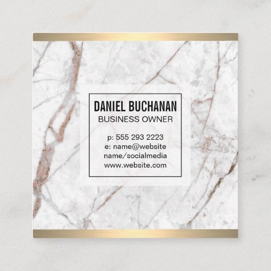 モノグラム | 金ゴールド金属 | 白い花崗岩 スクエア名刺 (裏面)