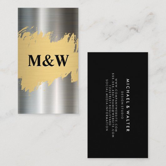 モノグラム |金属アルミニウム背景 名刺 (正面/裏面)