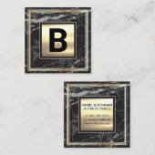 モノグラム |金属金ゴールド |金ゴールドフレーム黒の大理石 スクエア名刺 (正面/裏面)