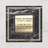 モノグラム |金属金ゴールド |金ゴールドフレーム黒の大理石 スクエア名刺 (裏面)