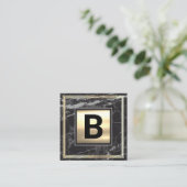 モノグラム |金属金ゴールド |金ゴールドフレーム黒の大理石 スクエア名刺 (スタンド正面)