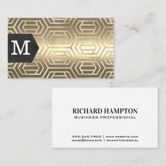 モノグラム |金属金ゴールド |金箔幾何学模様 名刺 (正面/裏面)