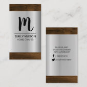 モノグラム | 銀金属木目トリム 名刺 (正面/裏面)