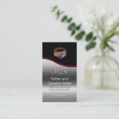 モノグラム、陶工、陶磁器の芸術家、赤いswoosh 名刺 (スタンド正面)