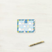 モノグラム |青いオレンジ色の恐竜 ポストイット (デスク上)