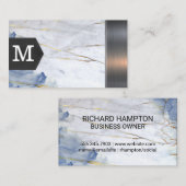 モノグラム | 青い大理石メタリックトリム 名刺 (正面/裏面)