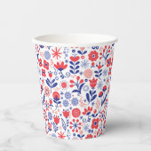 モノグラム |青とサンゴの花柄 紙コップ (正面)