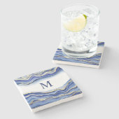 モノグラム 青 ゴールド 白 グリッター アゲート 地殻石 プレゼント ストーンコースター (横)