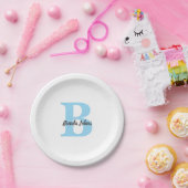 モノグラム 青 ベビーシャワー ブライダルシャワー 誕生日 ペーパープレート (パーティー)