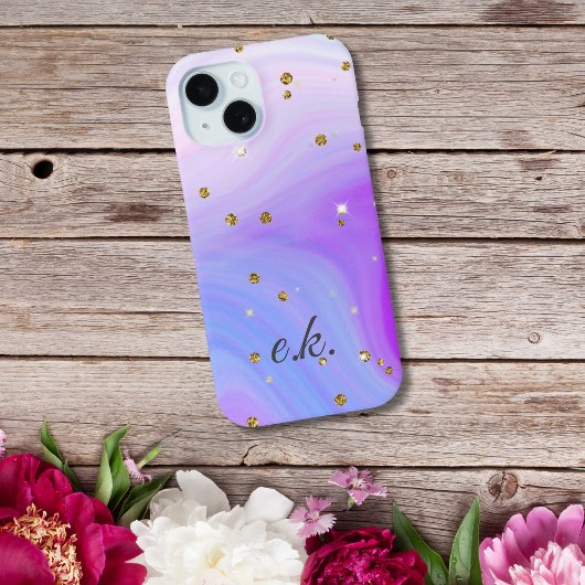 モノグラム 青 紫 ピンク スワール ゴールドラメ Case-Mate iPhoneケース
