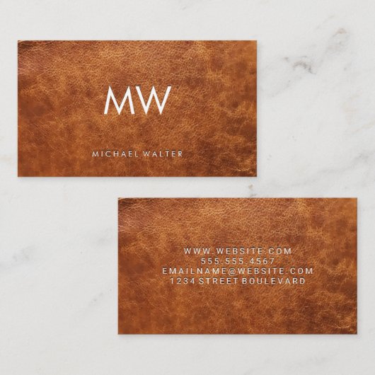 モノグラム |革の背景 名刺 (正面/裏面)