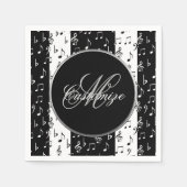 モノグラム 黒と白のミュージカル ストライプ スタンダードカクテルナプキン (正面)