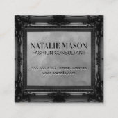 モノグラム |黒のアンティーク枠 |グレーのテクスチャ スクエア名刺 (裏面)