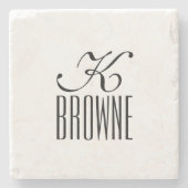モノグラム |黒パーソナライズされた白デザイン | ストーンコースター (正面)