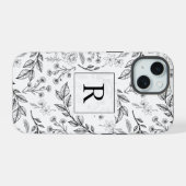 モノグラム 黒白フラワー iPhone 15ケース (裏面横)