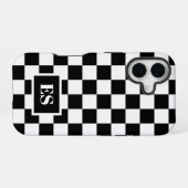 モノグラム 黒白市松模様 iPhone 16ケース (裏面横)