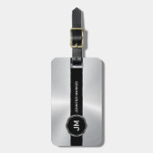 モノグラム、黒色金属銀模様デザイン ラゲッジタグ (正面縦)