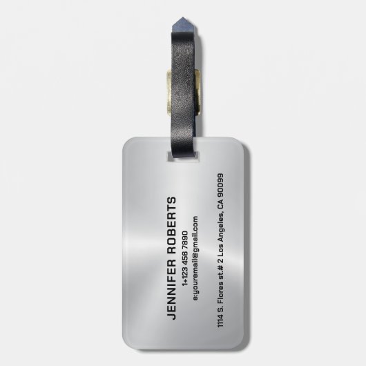 モノグラム、黒色金属銀模様デザイン ラゲッジタグ (裏面縦)